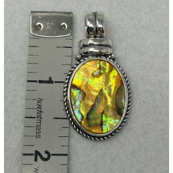 Vintage Roman Signed Pendant Silver Tone Abalone - Picture 4 of 5